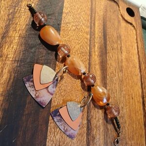 Orange and Gold Bracelet with Unique Charm Earings.